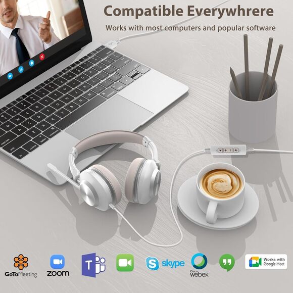 USB Headset with Microphone for PC, Headphones with Mic Noise Cancelling - Picture 6 of 8